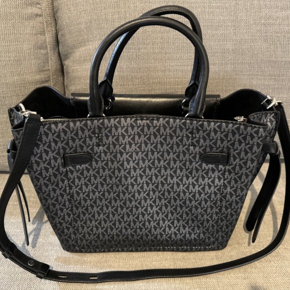 Michael Kors Monogram Canvas Tote - Black Leather Trim - Picture 8 of 10